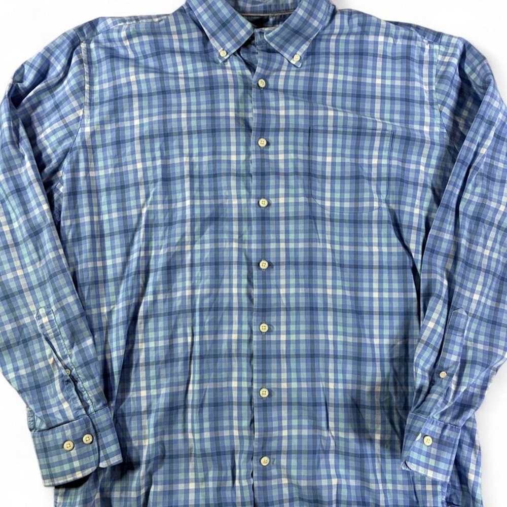 NWOT Peter Millar Blue, Teal & White Long Sleeve Button Up Shirt Size XL